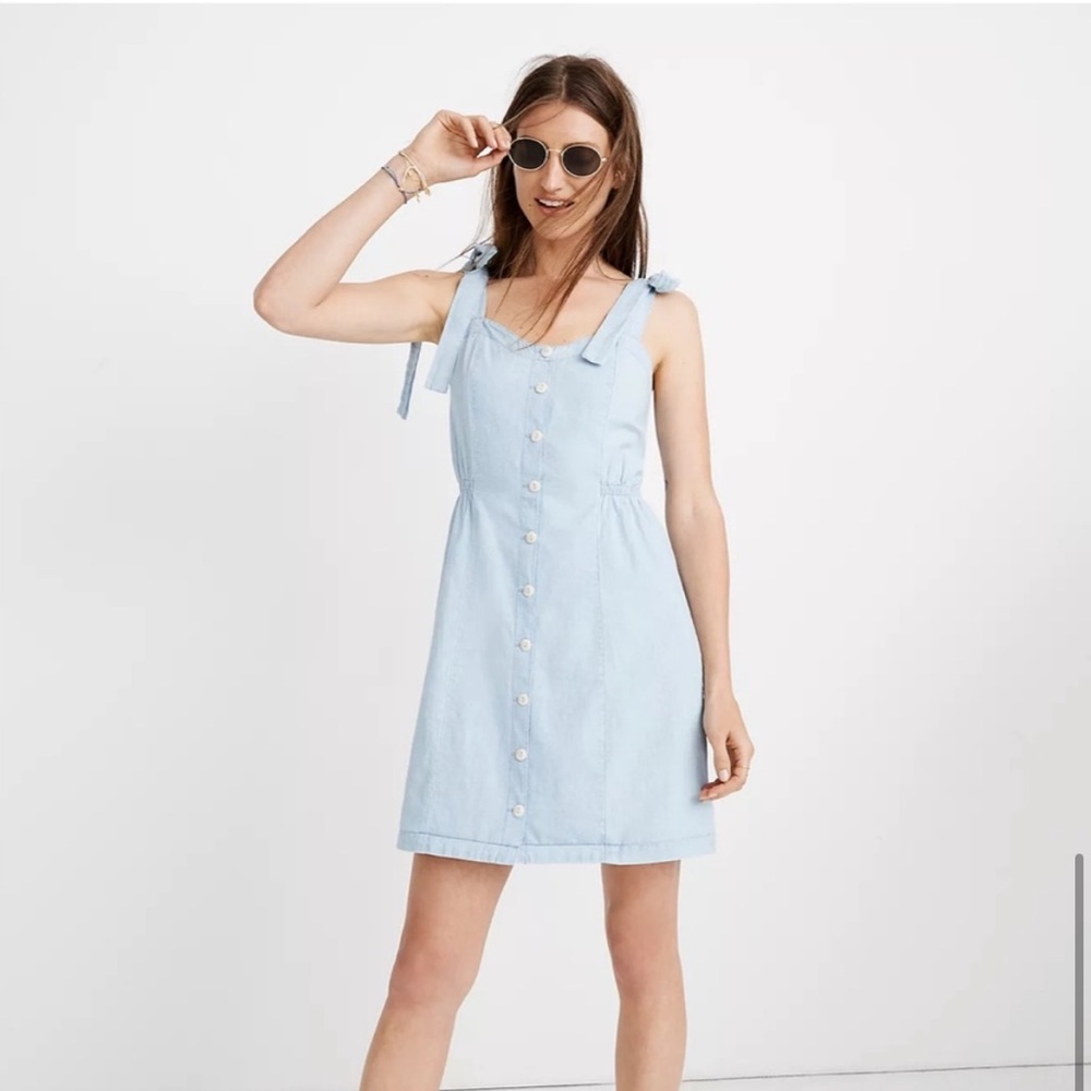 NWT Madewell Chambray Button Up Sundress with Tie Straps